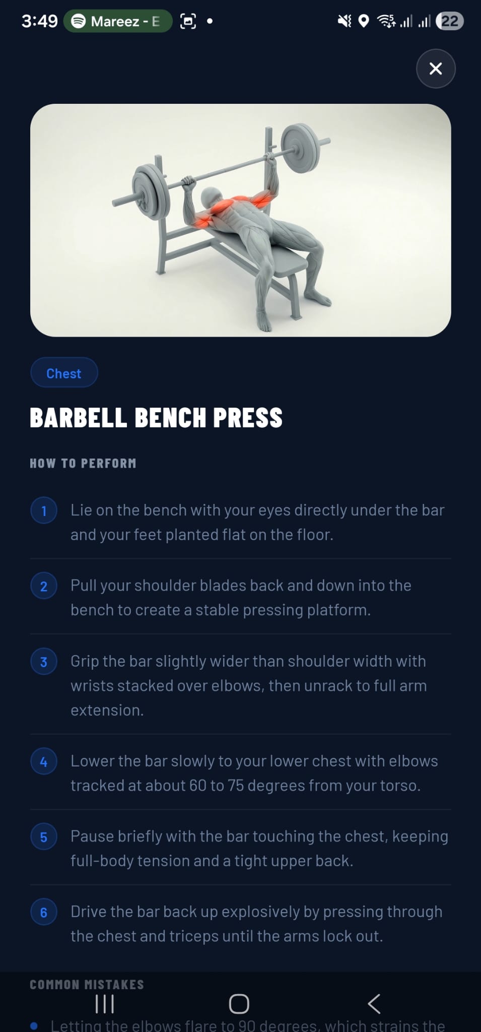 EagerWorkouts Exercise Info screen showing demonstration media and how-to-perform steps.